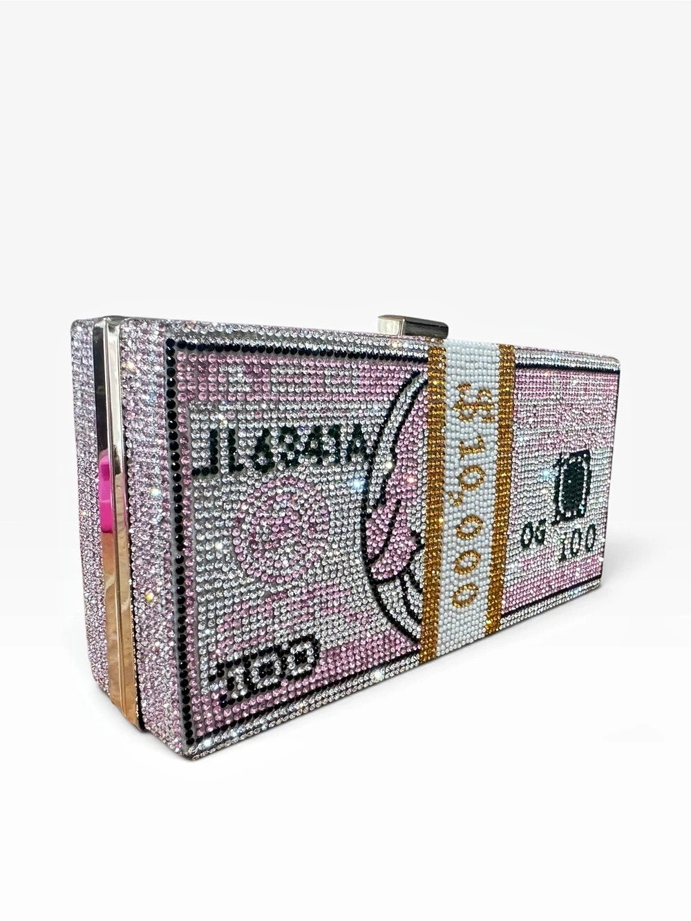 Rhinestone Money Clutch in Pink & Silver New